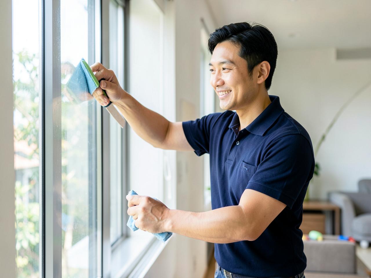 Elite Maids Atlanta cleaner detailing an interior window